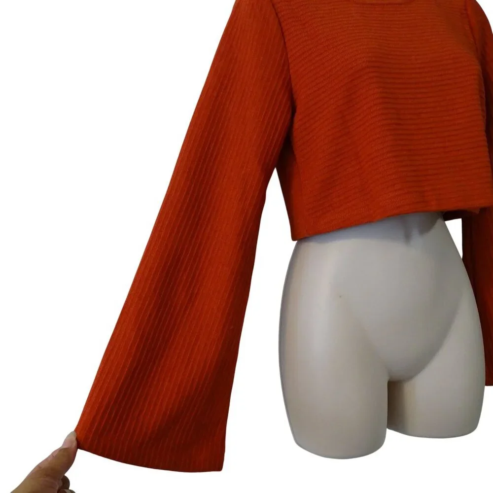 Band Of The Free Rust Ribbed Knit Crop Top Women Size XS Wide Sleeve NEW/FLAW